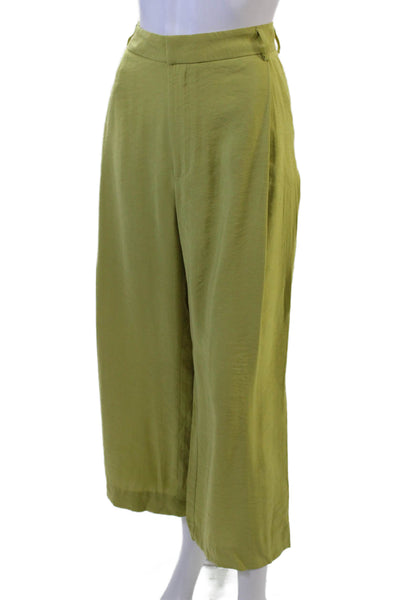 Zara Women Cropped Dress Pants Green Polyester Solid Petite Size XS