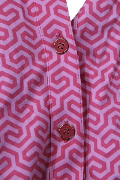 J. Mclaughlin Women Shirt Dress Pink Geometric Button 3/4 Sleeve Size M