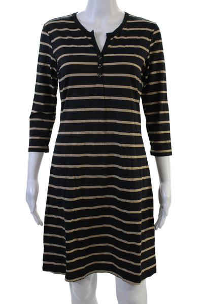 J. Mclaughlin Women Shirt Dress Black Striped V-Neck Button 3/4 Sleeve Size S