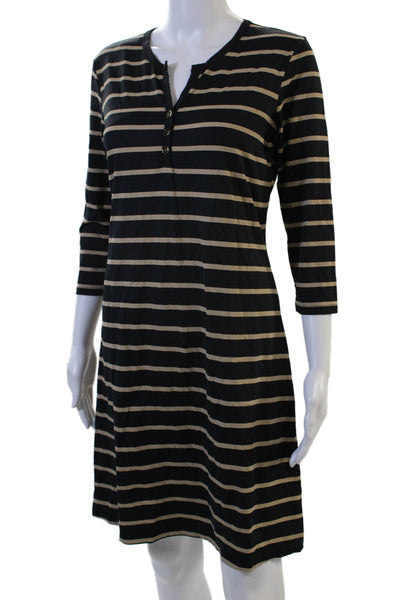 J. Mclaughlin Women Shirt Dress Black Striped V-Neck Button 3/4 Sleeve Size S