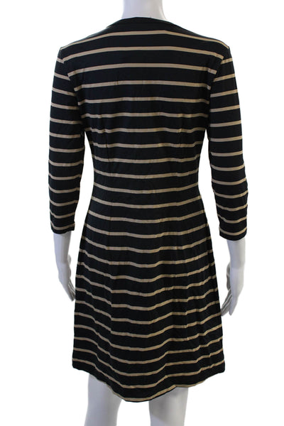 J. Mclaughlin Women Shirt Dress Black Striped V-Neck Button 3/4 Sleeve Size S