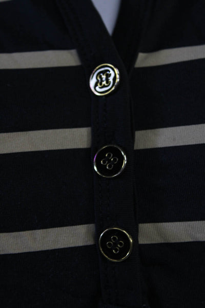 J. Mclaughlin Women Shirt Dress Black Striped V-Neck Button 3/4 Sleeve Size S