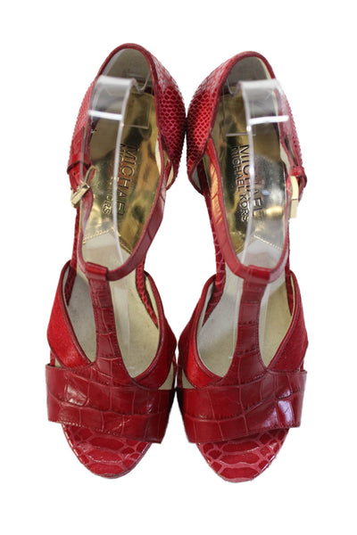 Michael Michael Kors Women's Open Toe Leather Stiletto Sandals Red Size 7