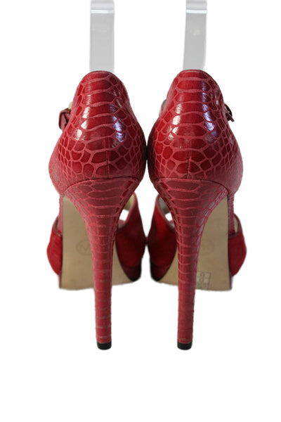 Michael Michael Kors Women's Open Toe Leather Stiletto Sandals Red Size 7
