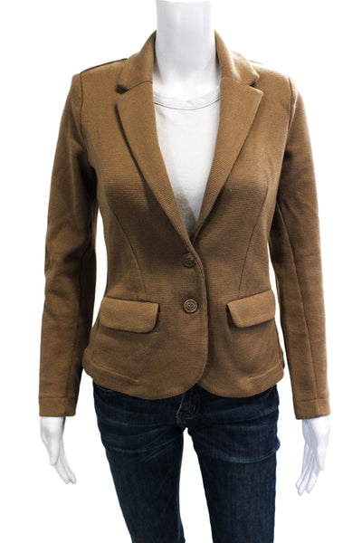 Whistles Women Brown Cotton Collared Solid Button Blazer Long Sleeve Size 0