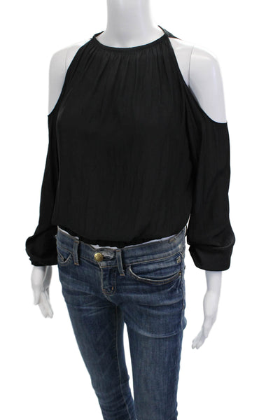 Ramy Brook Women Black High Neck Long Sleeve Blouse 100% Polyester Size XS