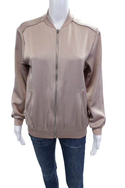 Topshop Womens Beige Bomber Jacket Mock Neck Zip Polyester Size 4