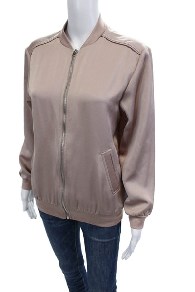 Topshop Womens Beige Bomber Jacket Mock Neck Zip Polyester Size 4