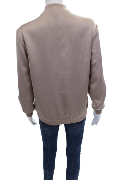 Topshop Womens Beige Bomber Jacket Mock Neck Zip Polyester Size 4