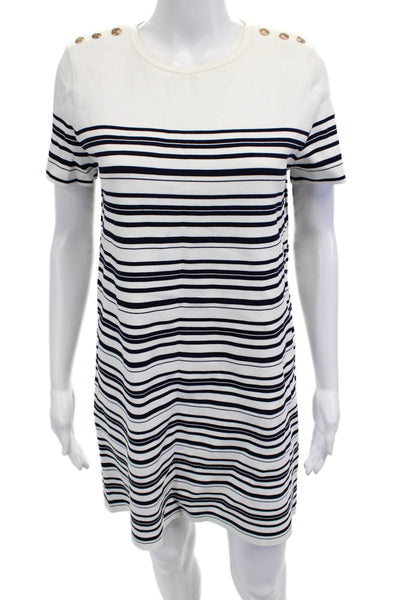 Zara Women Shift T-Shirt Dress White Striped Cotton Short Sleeve Knee Size M