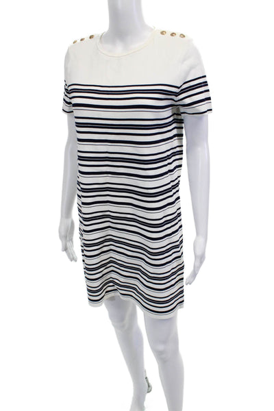 Zara Women Shift T-Shirt Dress White Striped Cotton Short Sleeve Knee Size M
