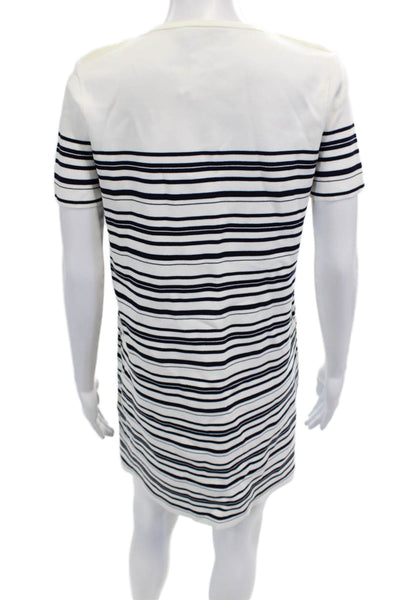 Zara Women Shift T-Shirt Dress White Striped Cotton Short Sleeve Knee Size M