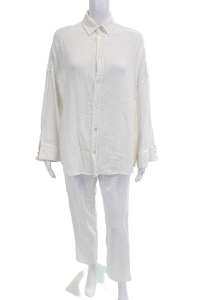 Indah Womens Cropped White Cotton Pants Size M