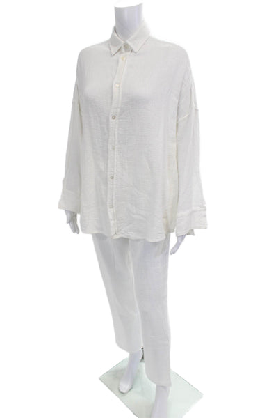 Indah Womens Cropped White Cotton Pants Size M