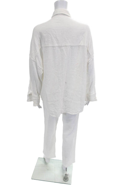Indah Womens Cropped White Cotton Pants Size M
