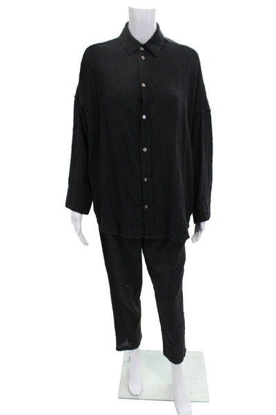 Indah Women Cropped Ankle Bohemian Black Cotton Pants Size S
