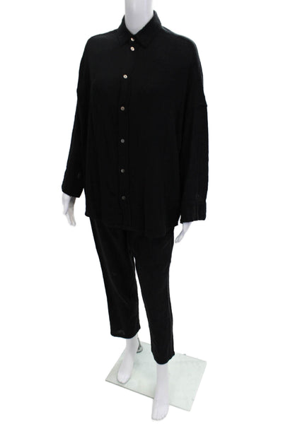 Indah Women Cropped Ankle Bohemian Black Cotton Pants Size S