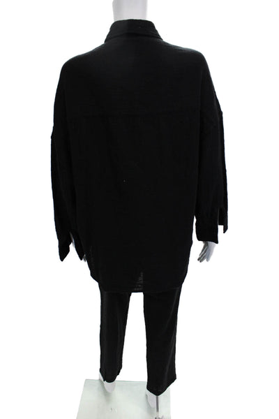 Indah Women Cropped Ankle Bohemian Black Cotton Pants Size S