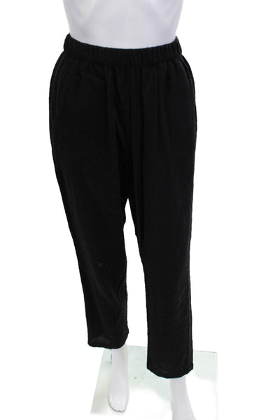 Indah Women Cropped Ankle Bohemian Black Cotton Pants Size S