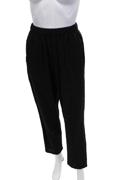 Indah Women Cropped Ankle Bohemian Black Cotton Pants Size S