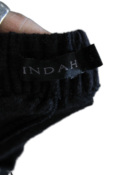 Indah Women Cropped Ankle Bohemian Black Cotton Pants Size S