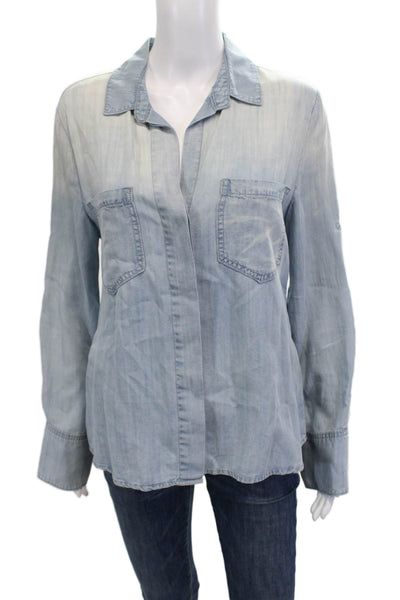 Cloth & Stone Women Light Blue Collared Tencel Button-Up Long Sleeve Top Size S