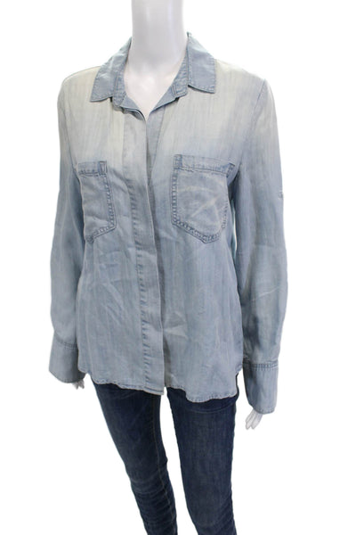 Cloth & Stone Women Light Blue Collared Tencel Button-Up Long Sleeve Top Size S