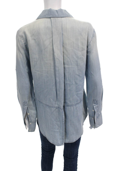Cloth & Stone Women Light Blue Collared Tencel Button-Up Long Sleeve Top Size S