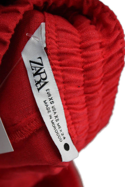 Zara Womens Cropped Pants Red Polyester Drawstring Beach Size XS
