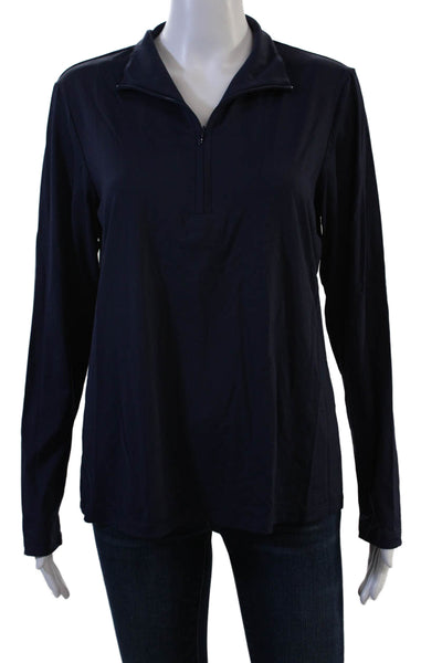 J. Mclaughlin Womens Basic Mock Neck Zip Hoodie Dark Blue Size L