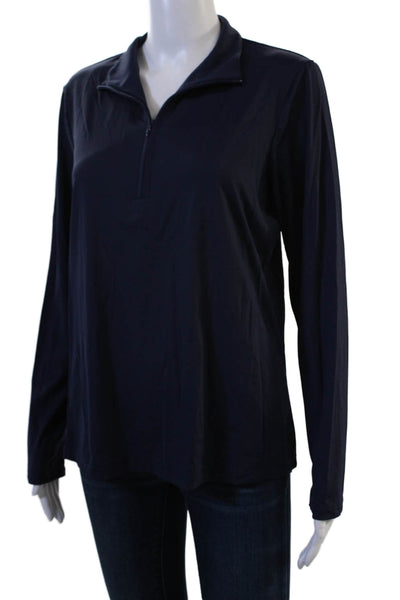 J. Mclaughlin Womens Basic Mock Neck Zip Hoodie Dark Blue Size L