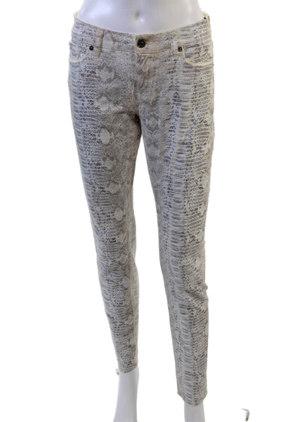 7 For All Mankind Women Ankle Jeggings Snake Print Beige Cotton Spandex Size 28
