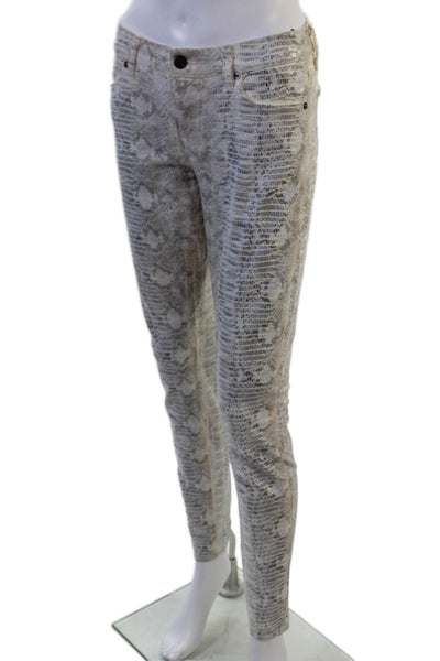 7 For All Mankind Women Ankle Jeggings Snake Print Beige Cotton Spandex Size 28