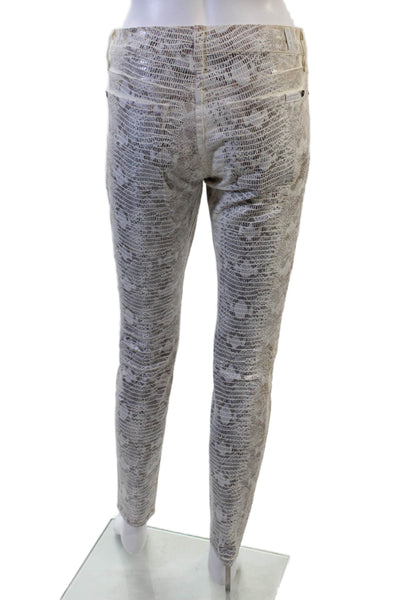 7 For All Mankind Women Ankle Jeggings Snake Print Beige Cotton Spandex Size 28