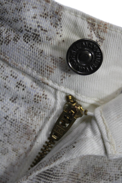 7 For All Mankind Women Ankle Jeggings Snake Print Beige Cotton Spandex Size 28