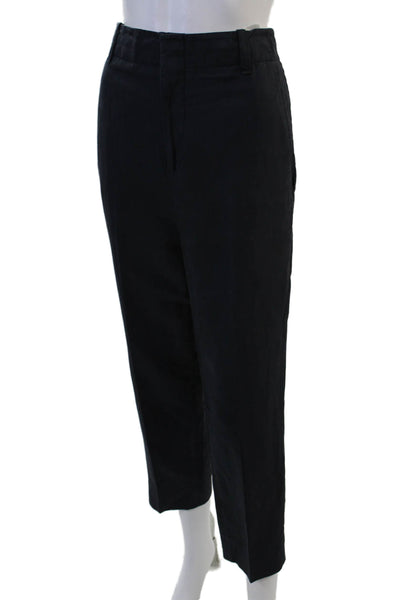 Vince Women Dark Blue Cropped Ankle Dress Pants Cotton Blend Button Size 6