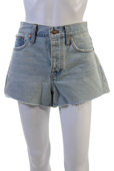 Madewell Unisex Light Blue Cotton Solid 90s Button Shorts Size 26