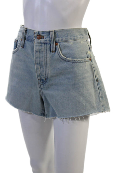 Madewell Unisex Light Blue Cotton Solid 90s Button Shorts Size 26