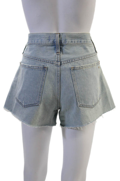 Madewell Unisex Light Blue Cotton Solid 90s Button Shorts Size 26