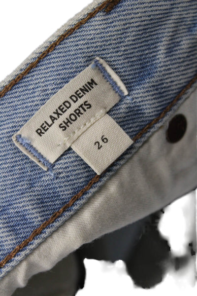 Madewell Unisex Light Blue Cotton Solid 90s Button Shorts Size 26