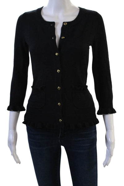 Juicy Couture Unisex Black 100% Cashmere Cardigan 3/4 Sleeve Size S
