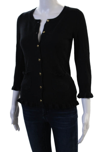Juicy Couture Unisex Black 100% Cashmere Cardigan 3/4 Sleeve Size S