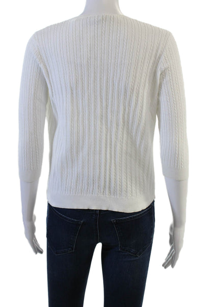 Ralph Lauren Sport Women White Striped Cotton Cardigan 3/4 Sleeve Button Size M
