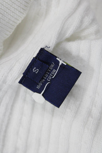 Ralph Lauren Sport Women White Striped Cotton Cardigan 3/4 Sleeve Button Size M