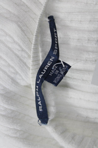 Ralph Lauren Sport Women White Striped Cotton Cardigan 3/4 Sleeve Button Size M