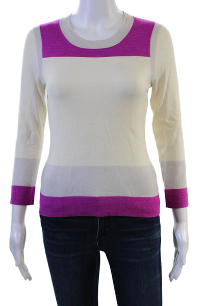 Narciso Rodriguez Unisex Striped Beige Sweater 3/4 Sleeve Crewneck Size 42