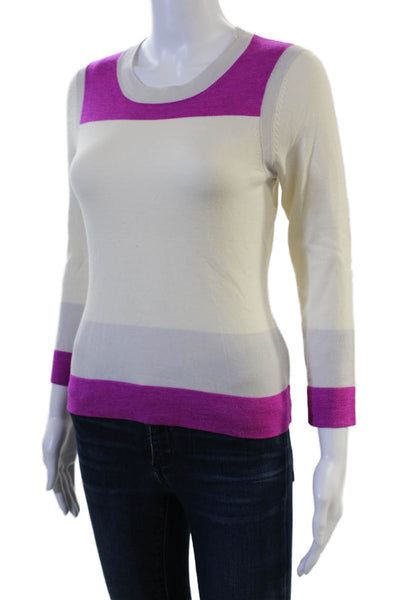 Narciso Rodriguez Unisex Striped Beige Sweater 3/4 Sleeve Crewneck Size 42