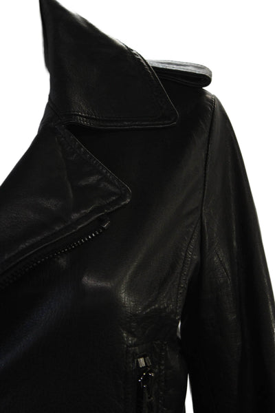 Rizal Womens Biker Jacket Black Collared Zip Long Sleeve Cotton Blend Size M