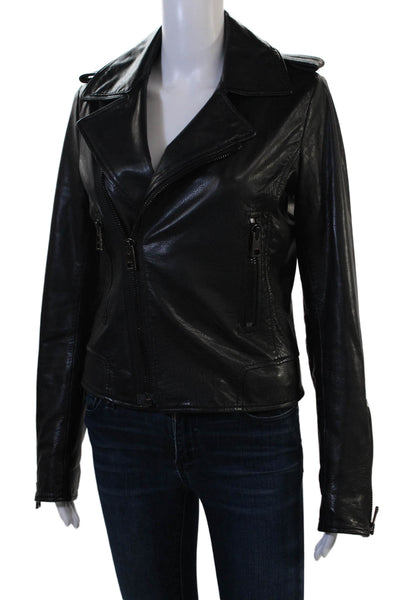 Rizal Womens Biker Jacket Black Collared Zip Long Sleeve Cotton Blend Size M