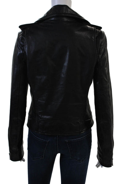 Rizal Womens Biker Jacket Black Collared Zip Long Sleeve Cotton Blend Size M